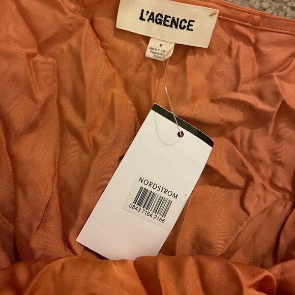 L'Agence chain-link cowl-neck silk dress in soft caramel Size 6 NWOT - Picture 6 of 12